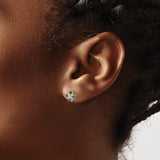 14k Yellow Gold Floral Stud Earrings with Blue Sapphires and Diamond Cluster