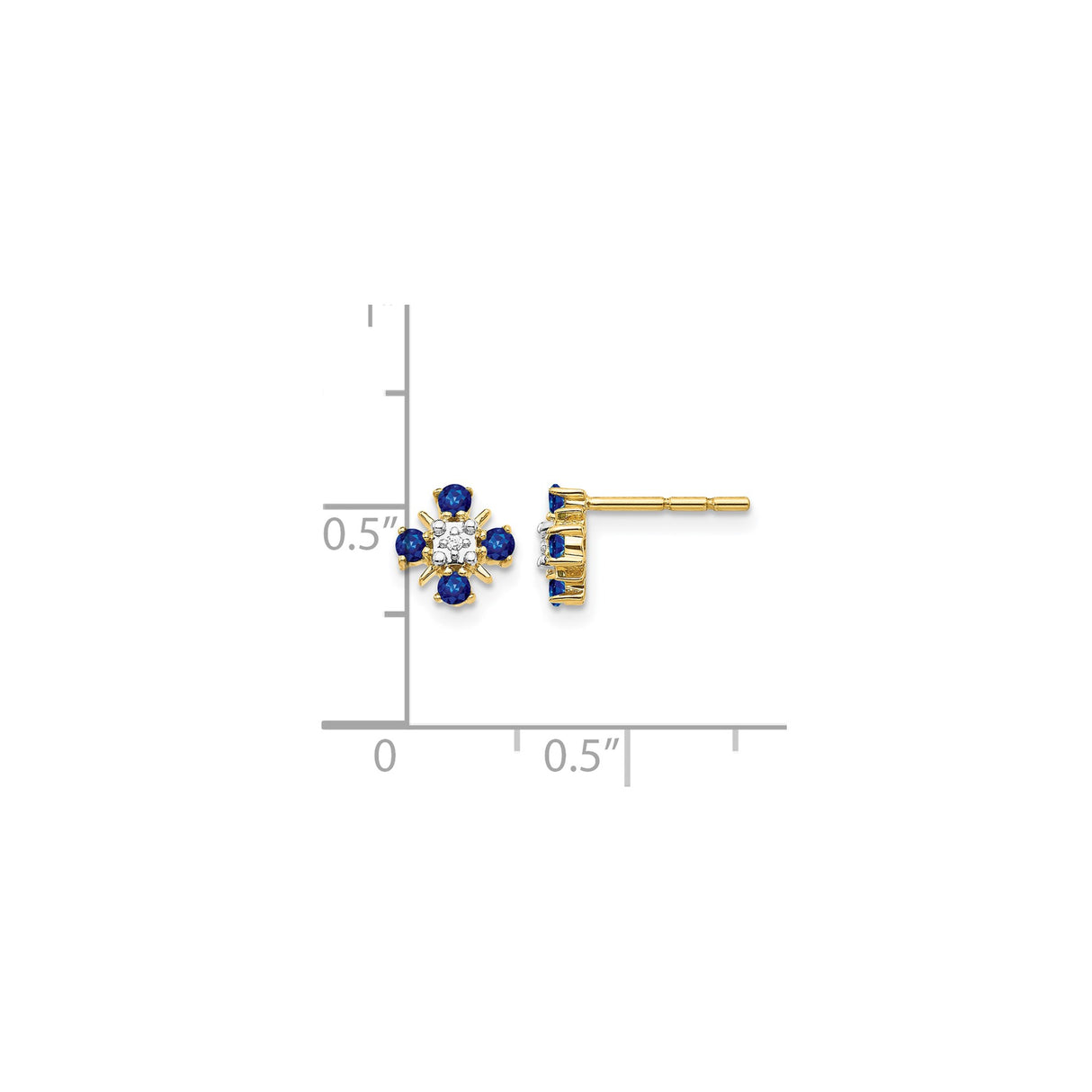 14k Yellow Gold Floral Stud Earrings with Blue Sapphires and Diamond Cluster