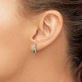 14k White Gold Dangle Earrings with Pear Emeralds and Diamond Accents, Polished Drop Design