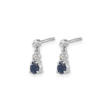 14k White Gold Dangle Earrings with Pear Shaped Blue Sapphire and Diamond Accents