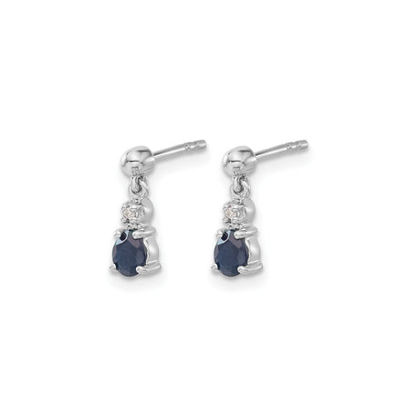 14k White Gold Dangle Earrings with Pear Shaped Blue Sapphire and Diamond Accents