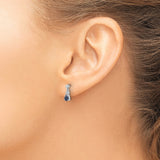 14k White Gold Dangle Earrings with Pear Shaped Blue Sapphire and Diamond Accents