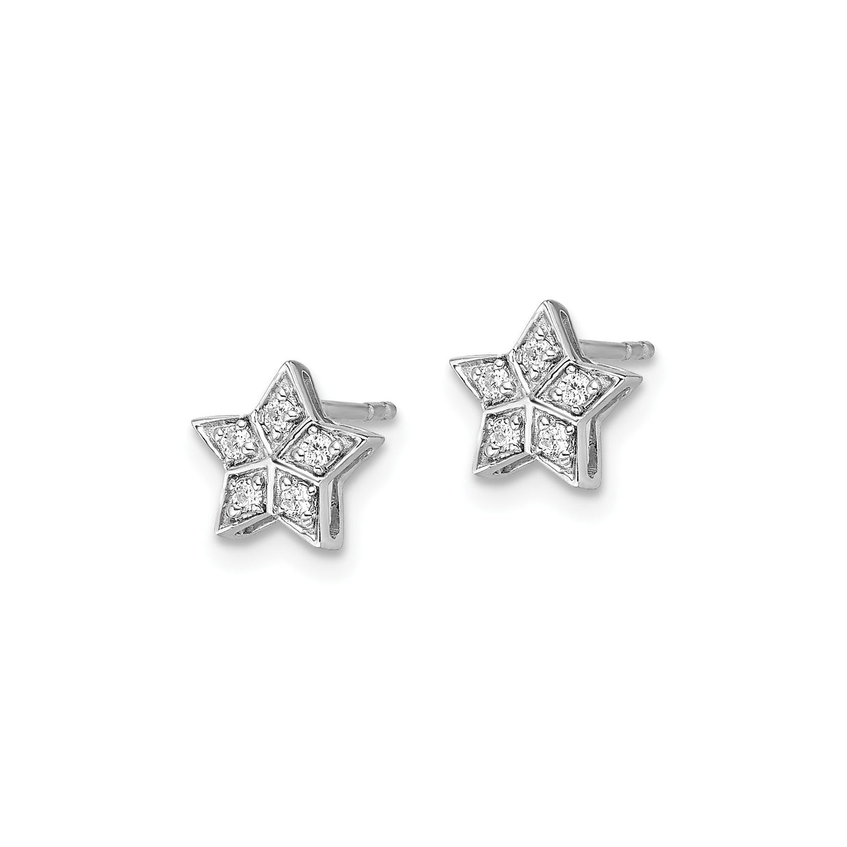 14k White Gold Star Stud Earrings with Diamond Accents, Celestial Five-Point Design for Women