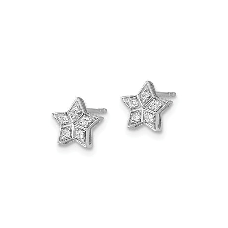 14k White Gold Star Stud Earrings with Diamond Accents, Celestial Five-Point Design for Women