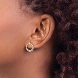 14k Yellow Gold Star and Circle Stud Earrings with Diamond Accents, Celestial Style