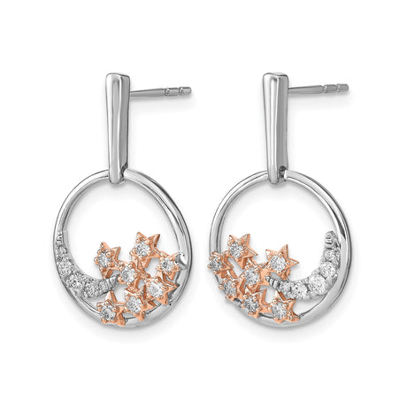 14k Yellow Gold Crescent Moon and Star Cluster Diamond Earrings, Celestial Studs for Women
