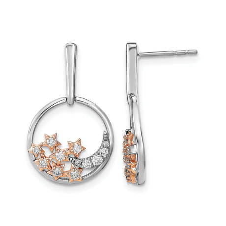14k Yellow Gold Crescent Moon and Star Cluster Diamond Earrings, Celestial Studs for Women
