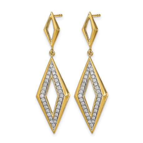 14k Yellow Gold Dangle Earrings with Diamond Accents, Elongated Openwork Geometric Design