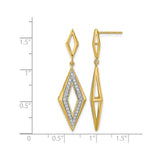 14k Yellow Gold Dangle Earrings with Diamond Accents, Elongated Openwork Geometric Design