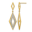 14k Yellow Gold Dangle Earrings with Diamond Accents, Elongated Openwork Geometric Design