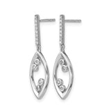 14k White Gold Dangle Earrings with Bezel and Pavé Diamond Accents, Marquise Drop Design