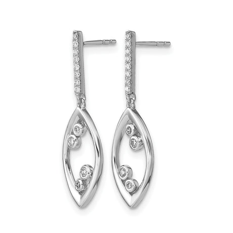 14k White Gold Dangle Earrings with Bezel and Pavé Diamond Accents, Marquise Drop Design
