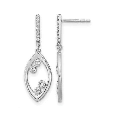 14k White Gold Dangle Earrings with Bezel and Pavé Diamond Accents, Marquise Drop Design