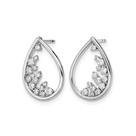 14k White Gold Teardrop Earrings with Scattered Diamonds, Open Drop Design for Women