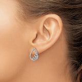14k White Gold Teardrop Earrings with Scattered Diamonds, Open Drop Design for Women