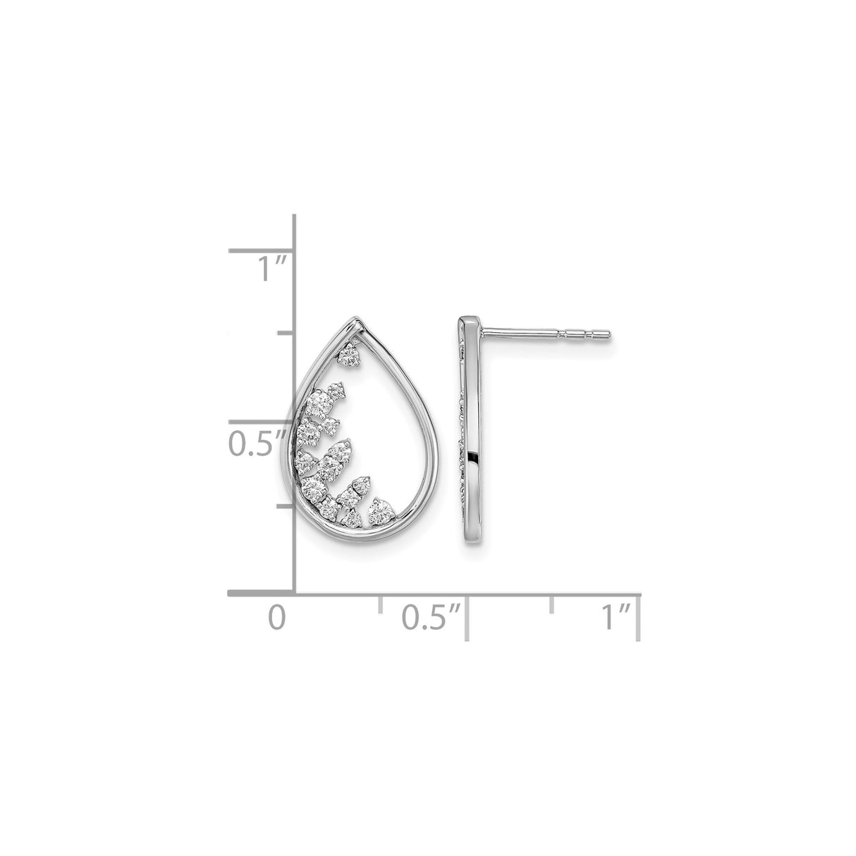 14k White Gold Teardrop Earrings with Scattered Diamonds, Open Drop Design for Women