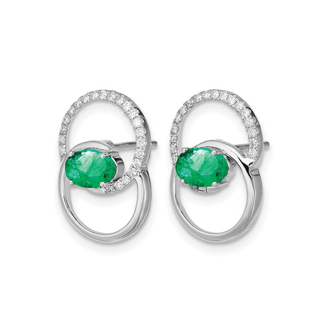 14k White Gold Stud Earrings with Green Emeralds and Diamond Accents in Interlocking Circles