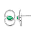 14k White Gold Stud Earrings with Green Emeralds and Diamond Accents in Interlocking Circles