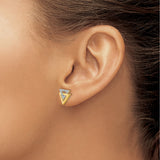 14k Yellow Gold Triangle Stud Earrings with Diamond Pavé, Geometric Minimalist Design