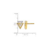 14k Yellow Gold Triangle Stud Earrings with Diamond Pavé, Geometric Minimalist Design