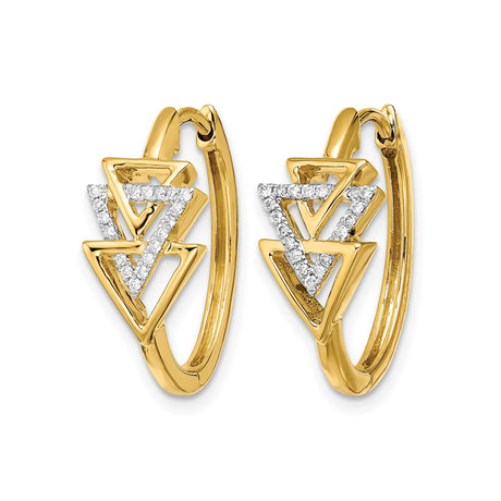 14k Yellow Gold Hoop Earrings with Diamond Pavé, Interlocking Triangle Design, Geometric Style