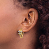 14k Yellow Gold Hoop Earrings with Diamond Pavé, Interlocking Triangle Design, Geometric Style