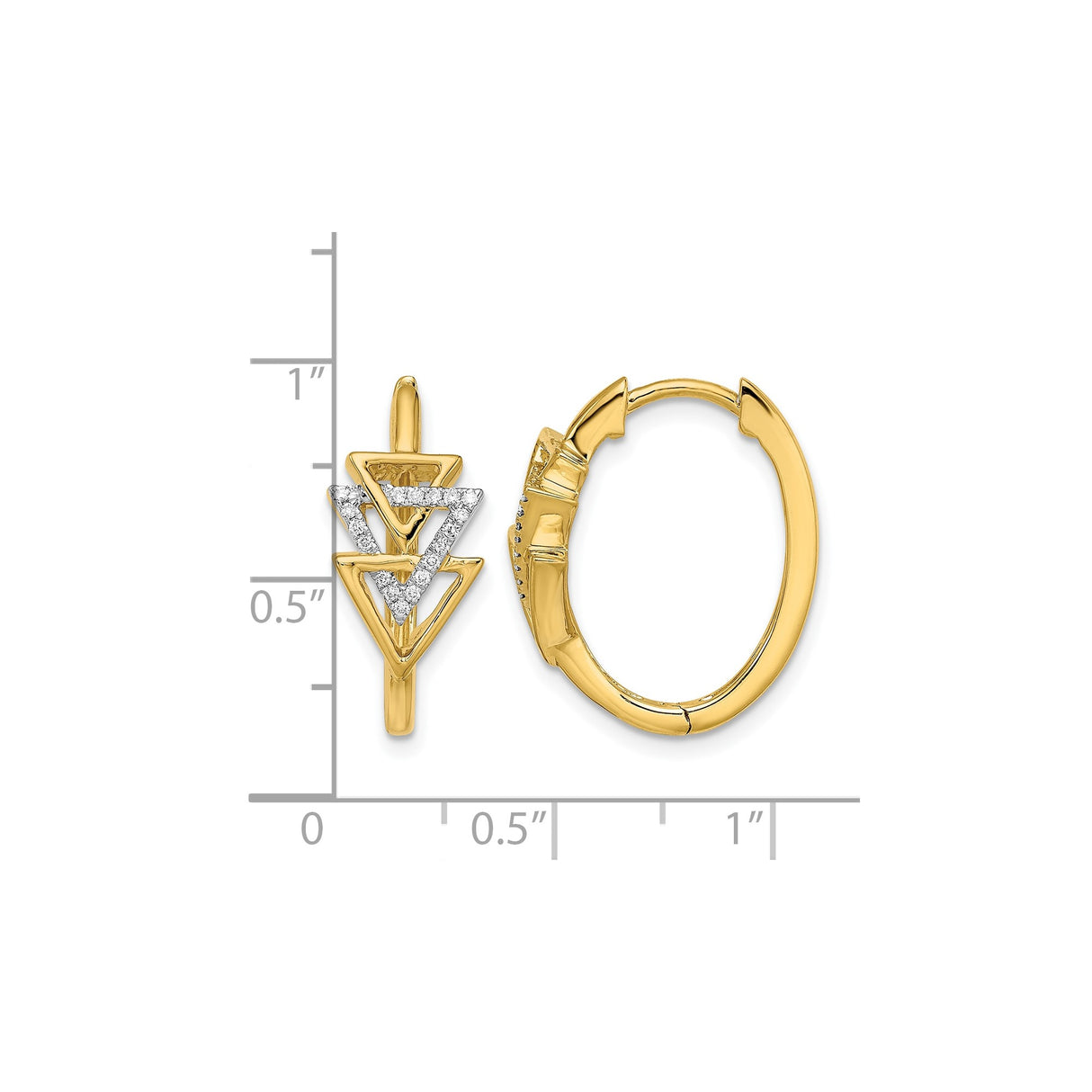 14k Yellow Gold Hoop Earrings with Diamond Pavé, Interlocking Triangle Design, Geometric Style