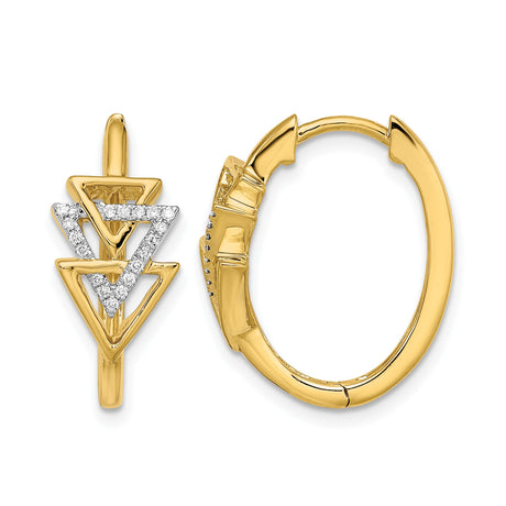 14k Yellow Gold Hoop Earrings with Diamond Pavé, Interlocking Triangle Design, Geometric Style
