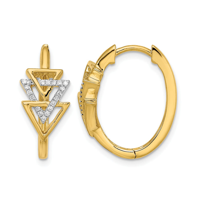 14k Yellow Gold Hoop Earrings with Diamond Pavé, Interlocking Triangle Design, Geometric Style