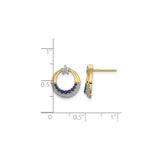 14k Yellow Gold Crescent Moon and Star Earrings with Sapphire, Celestial Studs for Women