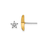 14k Yellow Gold Crescent Moon Stud Earrings with Cubic Zirconia, Two-Tone Celestial Design