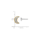 14k Yellow Gold Crescent Moon Stud Earrings with Cubic Zirconia, Two-Tone Celestial Design