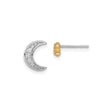 14k Yellow Gold Stud Earrings with Diamond, Two Tone Crescent Moon Celestial Style