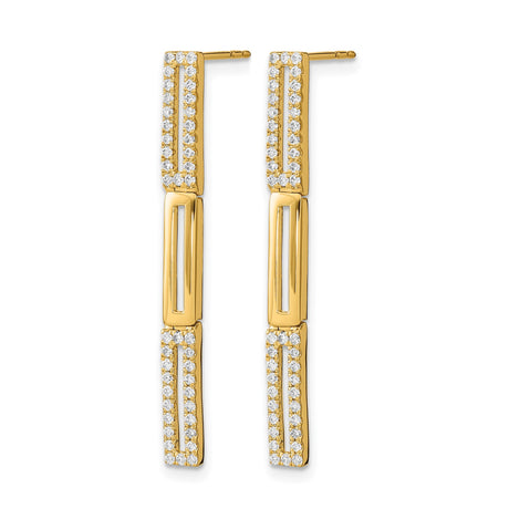 14k Yellow Gold Drop Earrings with Diamond and Geometric Rectangle Cutout Design