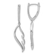 14k White Gold Dangle Earrings with Round Cut Diamonds, Modern Flame Design