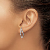 14k White Gold Earrings with Diamonds, Flame Design Climbers, Abstract Contemporary Style