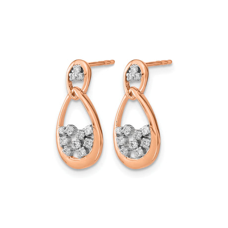 14k Rose Gold Teardrop Earrings with Diamond Cluster and Openwork Loop Design