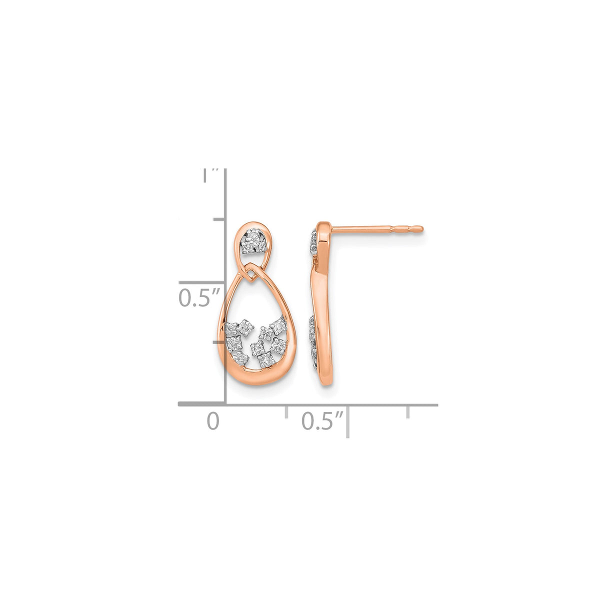 14k Rose Gold Teardrop Earrings with Diamond Cluster and Openwork Loop Design