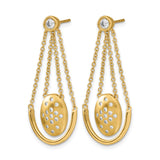 14k Yellow Gold Drop Earrings with Cubic Zirconia, Multi-Chain Dangle and Oval Horseshoe Design