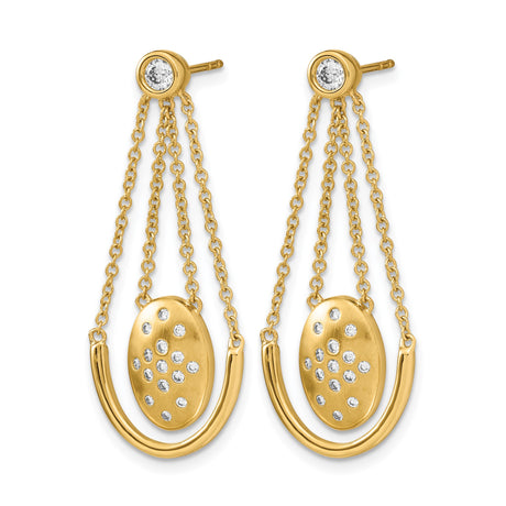 14k Yellow Gold Drop Earrings with Cubic Zirconia, Multi-Chain Dangle and Oval Horseshoe Design