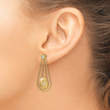 14k Yellow Gold Drop Earrings with Cubic Zirconia, Multi-Chain Dangle and Oval Horseshoe Design