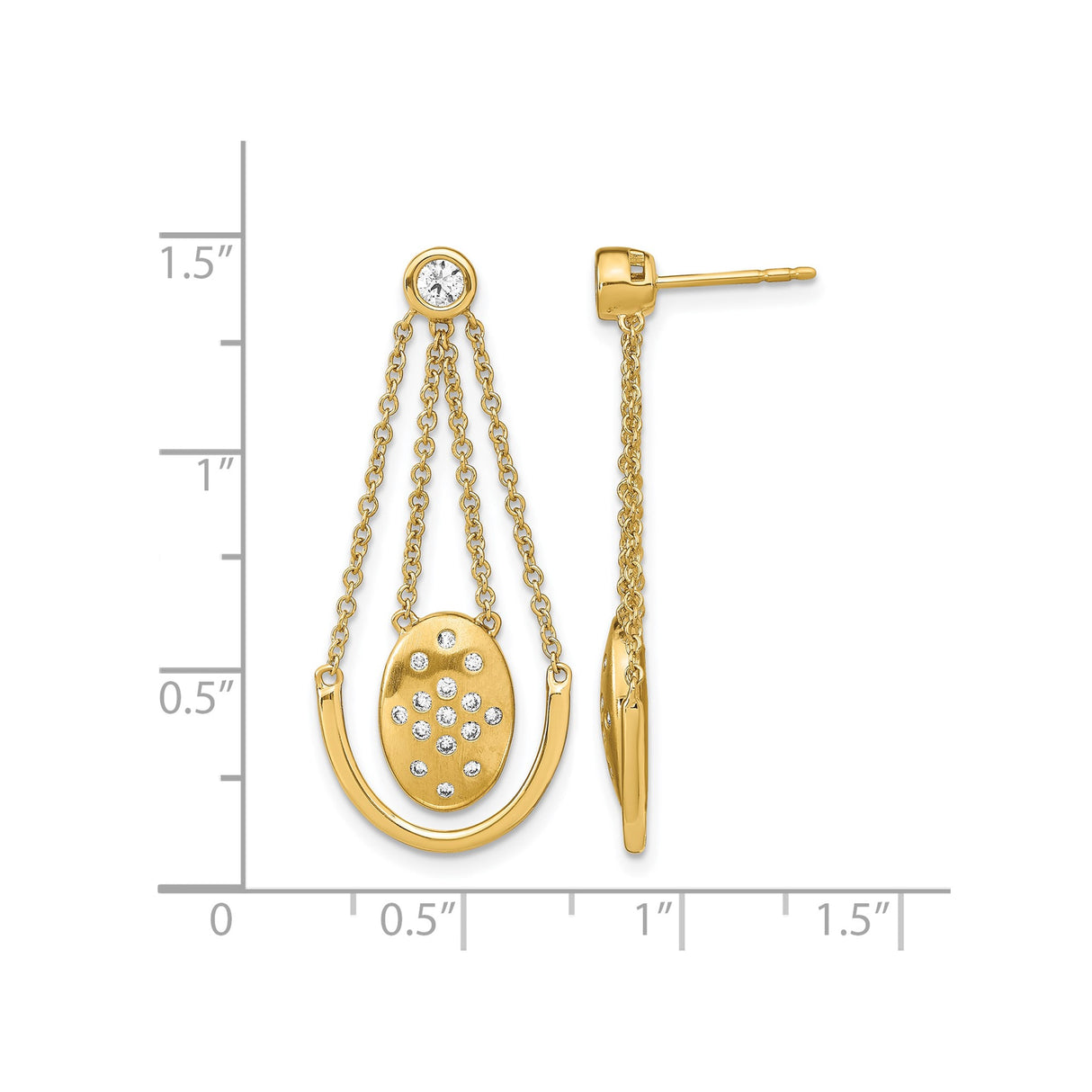 14k Yellow Gold Drop Earrings with Cubic Zirconia, Multi-Chain Dangle and Oval Horseshoe Design