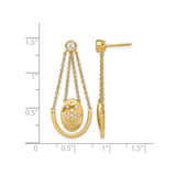 14k Yellow Gold Drop Earrings with Cubic Zirconia, Multi-Chain Dangle and Oval Horseshoe Design