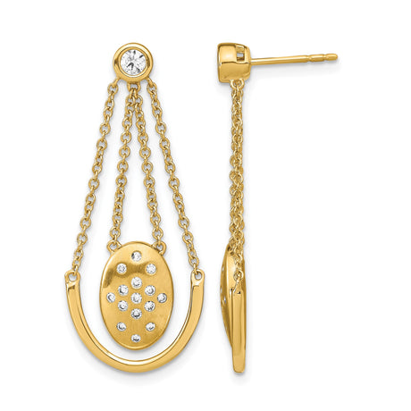 14k Yellow Gold Drop Earrings with Cubic Zirconia, Multi-Chain Dangle and Oval Horseshoe Design