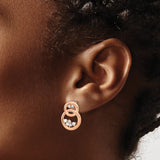 14k Rose Gold Infinity Stud Earrings with Round Diamonds, Double Loop Design for Women
