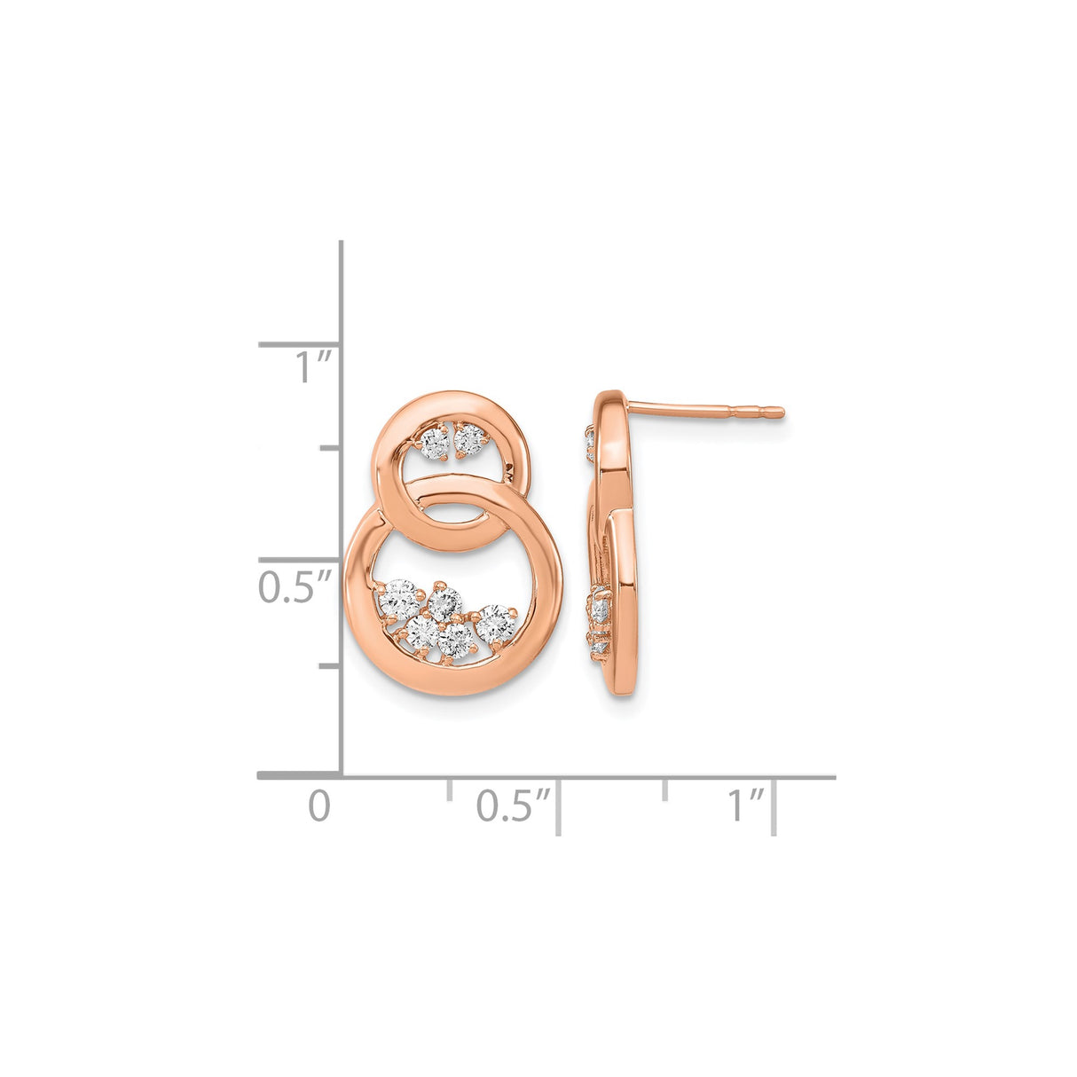 14k Rose Gold Infinity Stud Earrings with Round Diamonds, Double Loop Design for Women
