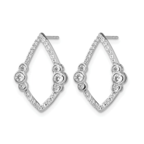 14k White Gold Diamond Earrings, Marquise Bezel and Pave Set, Modern Open Design Studs