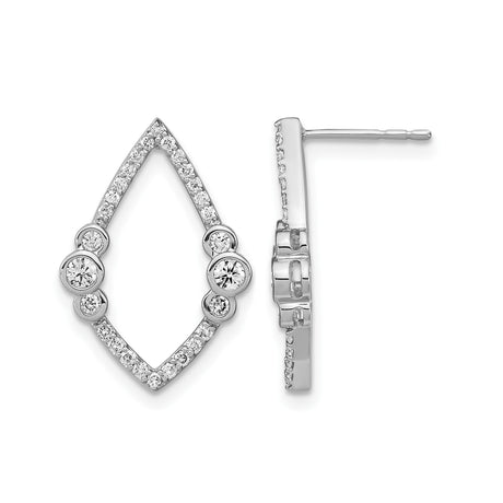 14k White Gold Diamond Earrings, Marquise Bezel and Pave Set, Modern Open Design Studs