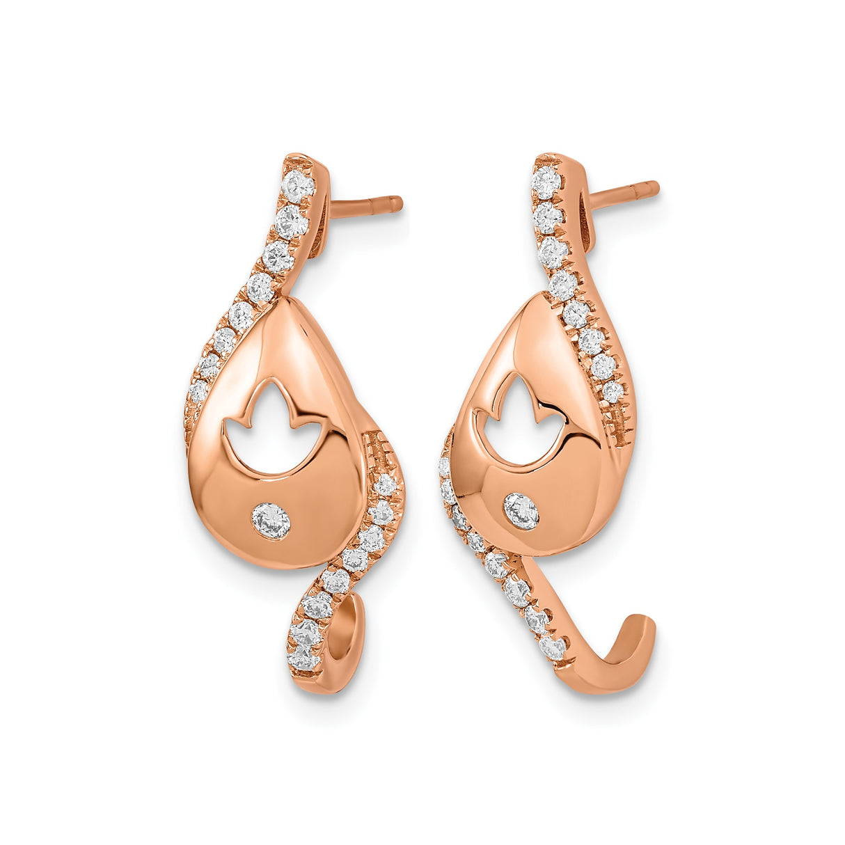 14k Rose Gold Teardrop Earrings with Dove Cutout and Diamonds Accents