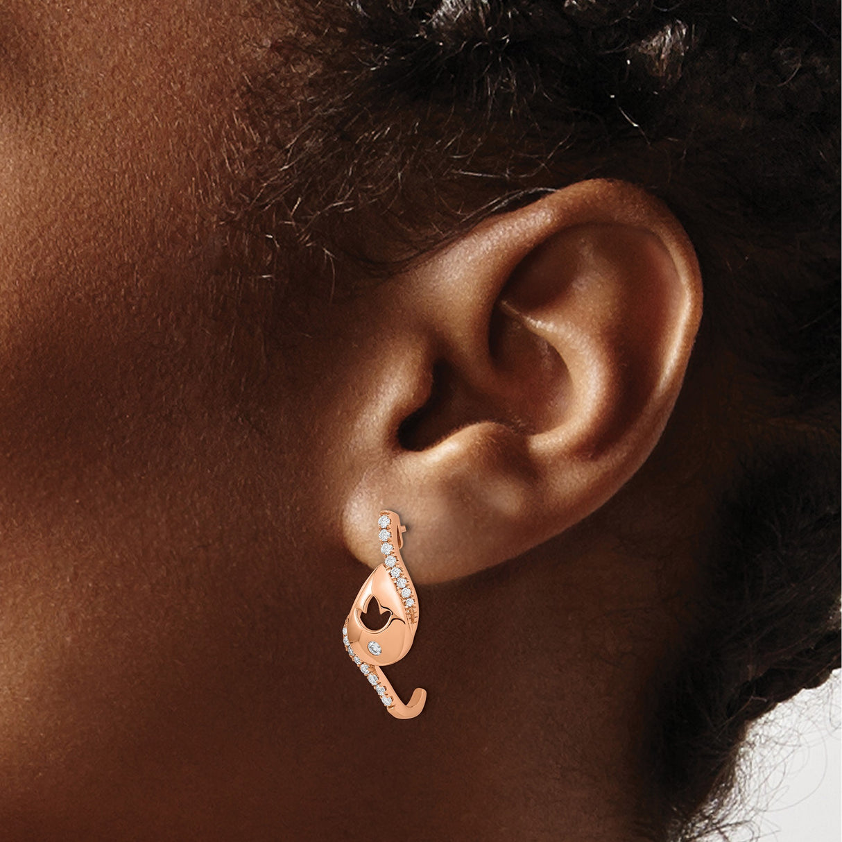 14k Rose Gold Teardrop Earrings with Dove Cutout and Diamonds Accents